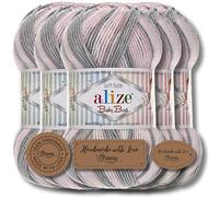 Alize Baby Best Batik - 5 gomitoli da 100 g, filato turco adatto per bambini, tinta unita, adatto da lavorare a maglia e all'uncinetto, soffice (6664)