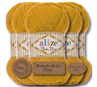Alize Baby Best Batik - 5 gomitoli da 100 g, filato turco adatto per bambini, tinta unita, adatto da lavorare a maglia e all'uncinetto, soffice (color zafferano | 281)