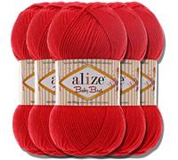 Alize Baby Best Batik - 5 gomitoli da 100 g, filato turco adatto per bambini, tinta unita, adatto da lavorare a maglia e all'uncinetto, soffice (rosso | 56)