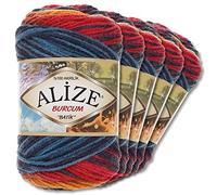 Alize “Burcum Batik” (4340) - 5 gomitoli di lana da 100 g, 100% acrilico, 29 colori sfumati, accessori per lavori a maglia