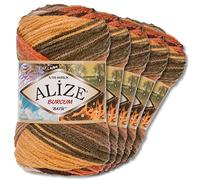 Alize “Burcum Batik” (6060) - 5 gomitoli di lana da 100 g, 100% acrilico, 29 colori sfumati, accessori per lavori a maglia