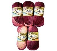 Alize Burcum Batik - Gomitolo di lana, 5 x 100 g, diversi colori con gradiente, 500 g