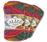Alize Burcum Batik Premium 3 gomitoli di lana da 100 g, 100% acrilico, 29 colori sfumati (3368)