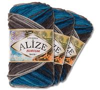 Alize Burcum Batik Premium - 3 gomitoli di lana da 100 g, 100% acrilico, 29 colori sfumati (4200)