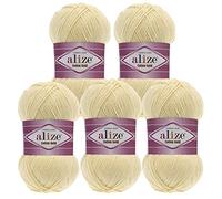 Alize Cotton Gold - Gomitolo di lana per uncinetto, 5 x 100 g, tinta unita, colore: 01 crema