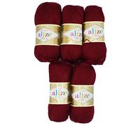 Alize, Diva Batik, 5 gomitoli di lana da 100 g, tinta unita, 500 g di filato mercerizzato, in microfibra-acrilico (bordeaux 57)