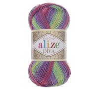Alize Diva Batik - Set di 4 gomitoli di filato per lavorare a maglia a mano, 100% microfibra, effetto seta, 400 g, sfumatura di colore (3241)