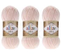 Alize Diva Filato a Mano 100% Microfibra Acrilica - Effetto Seta per Crochet e Lavoretti - 3 Matasse 400gr 1314yds (382 - Polvere)
