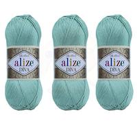 Alize Diva Filato a mano 100% Microfibra Acrilica Filato Alize Diva Effetto Seta Crochet Artigianato Pizzo Artigianato Lotto di 3 matasse 300 gr Colore 463 - Acqua Chiaro