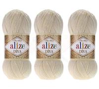 Alize Diva Filato a mano 100% Microfibra Acrilica Filato Alize Diva Effetto Seta Crochet Artigianato Pizzo Artigianato Lotto di 3 matasse 300 gr Colore 383 - Pietra