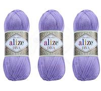 Alize Diva Filato a mano 100% Microfibra Acrilica Filato Alize Diva Effetto Seta Crochet Artigianato Pizzo Artigianato Lotto di 3 matasse 300 gr Colore 158 - Avvocato