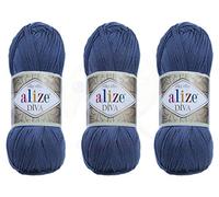 Alize Diva Filato a mano 100% Microfibra Acrilica Filato Alize Diva Effetto Seta Crochet Artigianato Pizzo Artigianato Lotto di 3 matasse 300 gr Colore 353 - Indaco