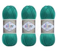 Alize Diva Filato a mano 100% Microfibra Acrilica Filato Alize Diva Effetto Seta Crochet Artigianato Pizzo Artigianato Lotto di 3 matasse 300 gr Colore 610 - Giada