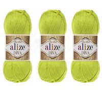 Alize Diva Filato in 100% microfibra acrilica, Alize Diva, effetto seta, per uncinetto, lavori artigianali, lotto di 3 matasse, 400 g, 1304 m, colore (109, lime)