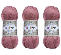 Alize Diva Filato per maglieria a mano, 100% microfibra acrilico, filato Alize Diva, effetto seta, per uncinetto, lavori artigianali, lotto di 3 matasse, 400 g, 1304 m, colore (354, rosa)