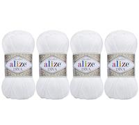 Alize Diva - Gomitolo di filato 100% microfibra acrilica effetto seta, per lavori a maglia, uncinetto, 400 g, colore 55 bianco