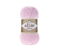 Alize Diva Silky Effect 100% microfibra di filato acrilico all'uncinetto, in pizzo, 2 matasse, 100 g, 350 m - 185 Baby Pink