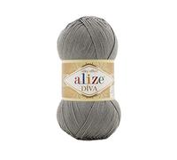 Alize Diva Silky Effect 100% microfibra di filato acrilico all'uncinetto, in pizzo, 2 matasse, 100 g, 350 m, 87 grigio carbone