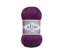 Alize Diva Silky Effect 100% microfibra di filato acrilico all'uncinetto, in pizzo, 2 matasse, 100 g, 350 m - 297 prugna