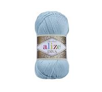 Alize Diva Silky Effect 100% microfibra di filato acrilico all'uncinetto, in pizzo, 2 matasse, 100 g, 350 m - 346 celeste
