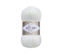 Alize Diva Silky Effect 100% microfibra di filato acrilico all'uncinetto, in pizzo, 2 matasse, 100 g, 350 m, colore: bianco zucchero