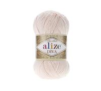 Alize Diva Silky Effect 100% microfibra di filato acrilico all'uncinetto, in pizzo, 2 matasse, 100 g, 350 m - 382 polvere