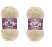 Alize - Filato in cotone dorato, 55% cotone, 45% acrilico, lavorato a maglia, per lavori a maglia, confezione da 2 matasse da 200 g, 1 panna.