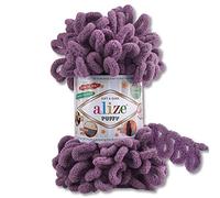 Alize - Gomitolo di lana Puffy da 100 g, 62 colori assortiti per lavorare a maglia e uncinetto senza attrezzi (437 | Lavanda)