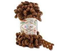 Alize - Gomitolo di lana Puffy da 100 g, 62 colori assortiti per lavorare a maglia e uncinetto senza attrezzi (321 | Moka