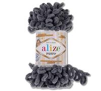 Alize - Gomitolo di lana Puffy da 100 g in 62 colori assortiti per lavorare a maglia e uncinetto senza attrezzi (87 | grigio scuro)