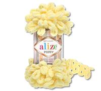 Alize - Gomitolo di lana Puffy da 100 g in 62 colori assortiti per lavorare a maglia e uncinetto senza attrezzi (13 | giallo chiaro)