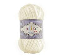 Alize - Lana Velluto, 5 x 100 g, 500 grammi, filato di ciniglia super Bulky, morbido, 100 g, per cuscino per bambini, ecc (crema 62)