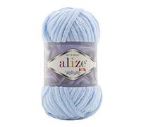 Alize - Lana Velluto, 5 x 100 g, 500 grammi, filato di ciniglia super Bulky, morbido, 100 g, per cuscino per bambini, ecc (azzurro 218)