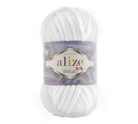 Alize - Lana Velluto, 5 x 100 g, 500 grammi, filato di ciniglia super Bulky, morbido, 100 g, per cuscino per bambini, ecc (bianco 55)