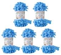 Alize Puffy, 5 gomitoli da 100 g, 500 g, lana super bulky, lana con passanti, per lavorare a maglia senza ago (blu 289)