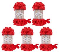 Alize Puffy, 5 gomitoli di lana da 100 g, 500 g, per lavoro a maglia senza ago Rosso 56