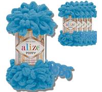 Alize Puffy 5 gomitoli di lana turca super bulky da 100 g, morbido filato di ciniglia per bambini, per amigurumi (Sochi Blue | 16)