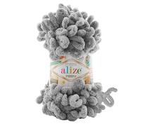 Alize Puffy Baby Big Loop - 5 gomitoli di lana morbida in 100% micropoliestere, ogni gomitolo da 100 g, 9 m, colore: grigio 302