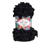 Alize Puffy Fine Baby Coperta Piccolo Loop 100% Micropoliestere Morbido Filato Lotto di 4skn 400gr 64yds (60 - Nero)