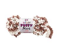 Alize Puffy More Color, 150 g di filato per lavorare a maglia, senza ago, colore: 6261 bianco/marrone chiaro