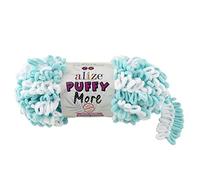 Alize Puffy More Color, 150 g di filato per lavorare a maglia, senza ago, colore: 6269 bianco/turchese
