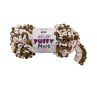 Alize Puffy More Color, 150 g di filato per lavorare a maglia, senza ago, colore a scelta, colore: Bianco/Verde oliva 6264