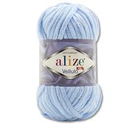 Alize Velluto - Gomitolo di lana da 100 g, in 30 colori, 218, colore azzurro bebè