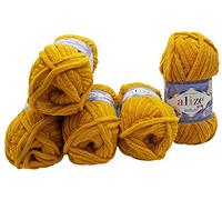Alize Velluto Morbidissimo gomitolo di lana per bambini, in set da 5 da 100 g ciascuno, di colore giallo oro 02 (etichetta in lingua italiana non garantita)