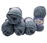 Alize Velluto Morbidissimo gomitolo di lana per bambini, in set da 5 da 100 g ciascuno, di colore grigio scuro 87 (etichetta in lingua italiana non garantita)