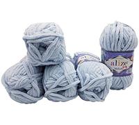 Alize Velluto Morbidissimo gomitolo di lana per bambini, in set da 5 da 100 g ciascuno, di colore grigio blu 416 (etichetta in lingua italiana non garantita)