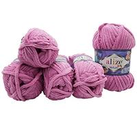 Alize Velluto Morbidissimo gomitolo di lana per bambini, in set da 5 da 100 g ciascuno, di colore lilla 98 (etichetta in lingua italiana non garantita)