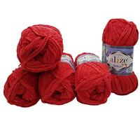Alize Velluto Morbidissimo gomitolo di lana per bambini, in set da 5 da 100 g ciascuno, di colore rosso 56 (etichetta in lingua italiana non garantita)