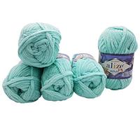 Alize Velluto Morbidissimo gomitolo di lana per bambini, in set da 5 da 100 g ciascuno, di colore turchese chiaro 19 (etichetta in lingua italiana non garantita)
