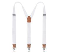 Alizeal Bretelle da uomo da 1 pollice con giunto in pelle e 3 ganci girevoli bretelle a Y in tinta unita, 034-bianco, Taglia unica